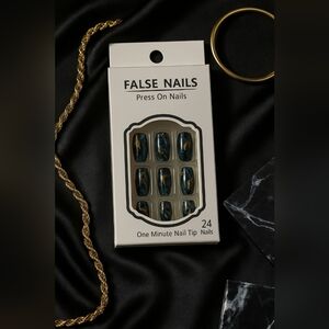 Navy Blue and Gold False Nails Set